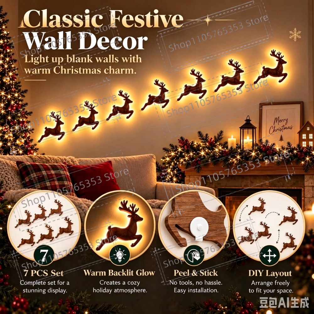 Decoración navideña con renos  - Wall Sticker reseña y precio